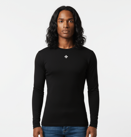Long Sleeve Printed TShirt - Slim Fit modeled by a male model, featuring a classic round neck and modern silhouette.