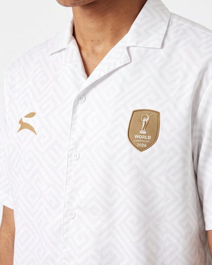 Bespoke Obsidian Shirt — three-quarter view showing the silhouette from the front-left angle in neutral