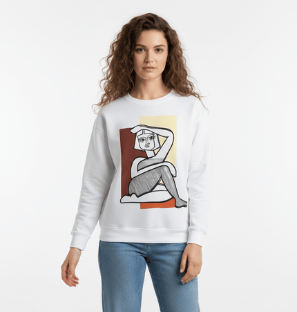 Embroidered Pattern Hoodie – Loose Fit featuring a model wearing a stylish design with a unique abstract print.