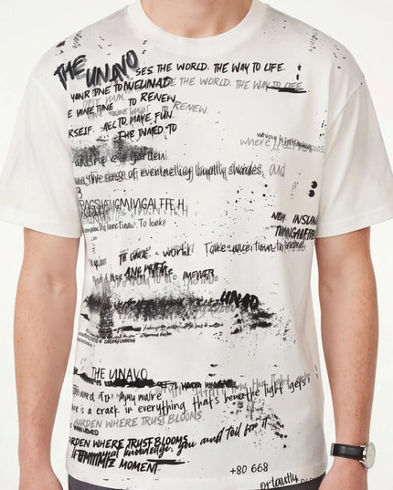 Maison Grozavu Premium Ghost Tee in signature tone — front view showing the structured collar construction