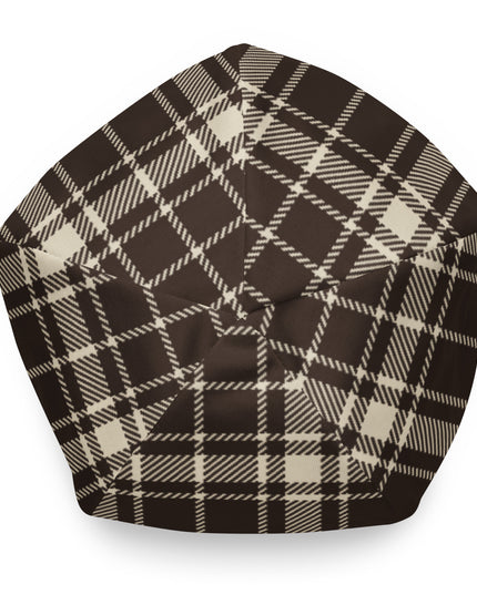 Heritage Tartan Beanie in cocoa brown and bone tartan, top view of the crown