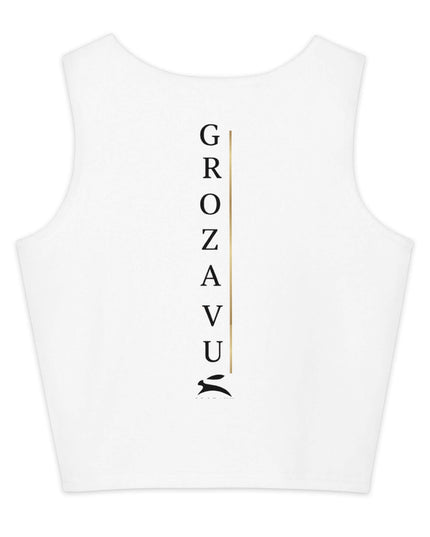 Maison Grozavu Iron Crop Top Fit — rear view showing the clean back panel and crop hem alignment