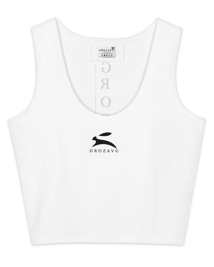 Maison Grozavu Iron Crop Top Fit in white — front view showing the cotton-elastane fit and clean cropped hem
