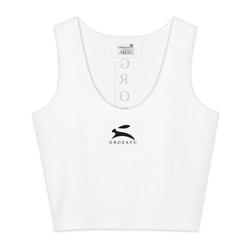 Maison Grozavu Iron Crop Top Fit in white — front view showing the cotton-elastane fit and clean cropped hem