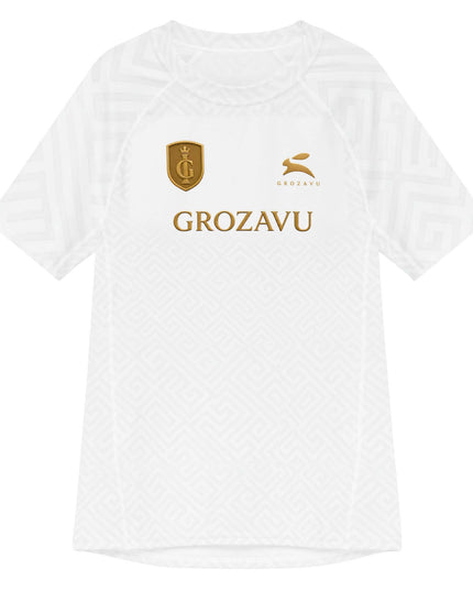 Maison Grozavu Artisanal Monochrome Base Layer in White — front view showing the clean construction and premium fabric drape