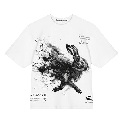 Maison Grozavu Quiet Alabaster Tee in White — front view showing the clean construction and premium fabric drape