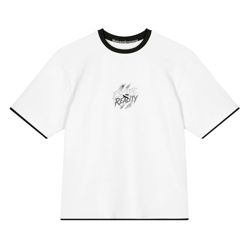 Maison Grozavu Stone Tee Standard in white — front view of the heavyweight oversized silhouette with clean drop-shoulder construction