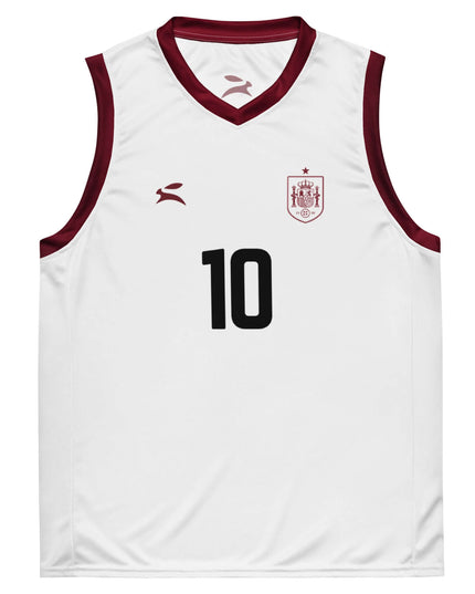 Maison Grozavu Refined Flint Jersey in white — front view showing the basketball jersey silhouette and clean mesh construction