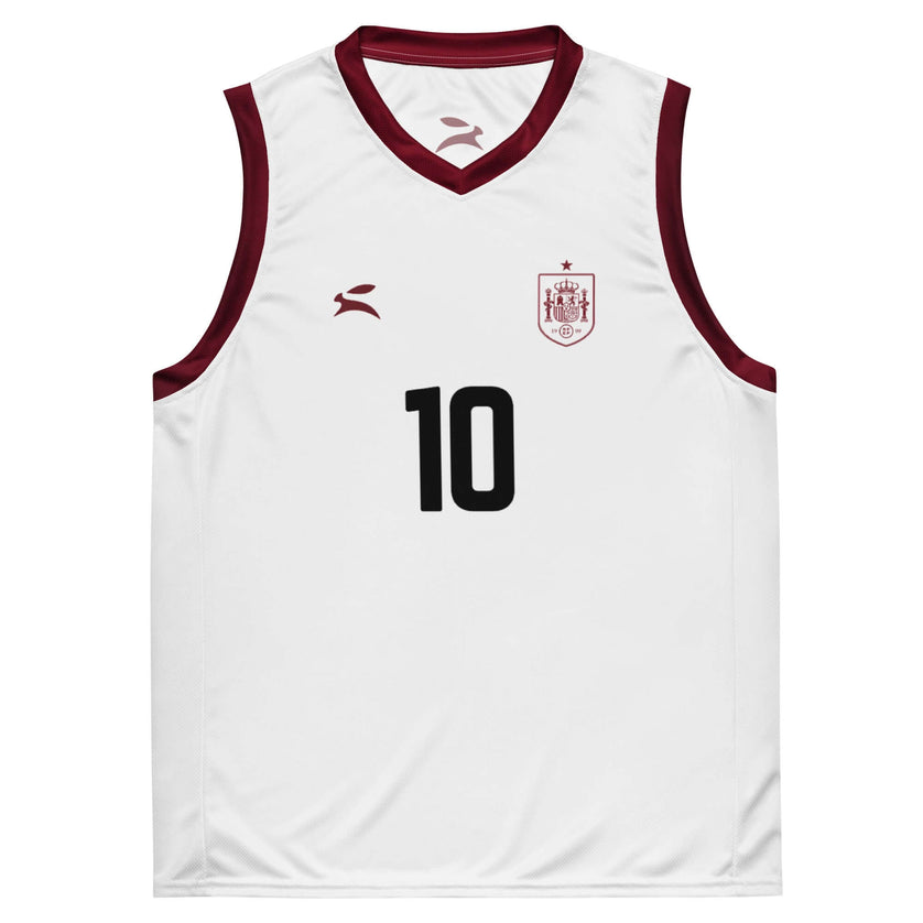 Maison Grozavu Refined Flint Jersey in white — front view showing the basketball jersey silhouette and clean mesh construction