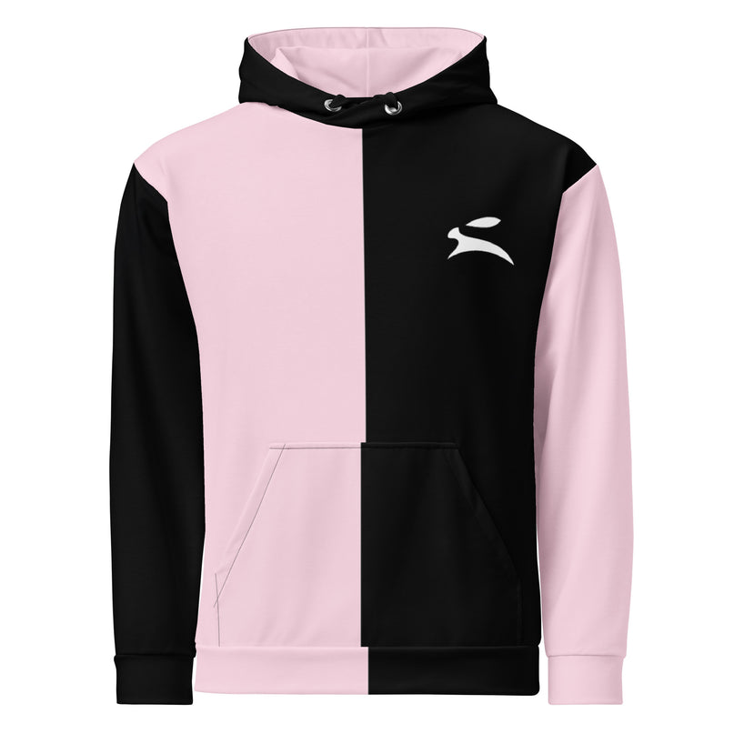 Grozavu Two-Tone Hoodie 308 g/m² split in black and soft pink, front view