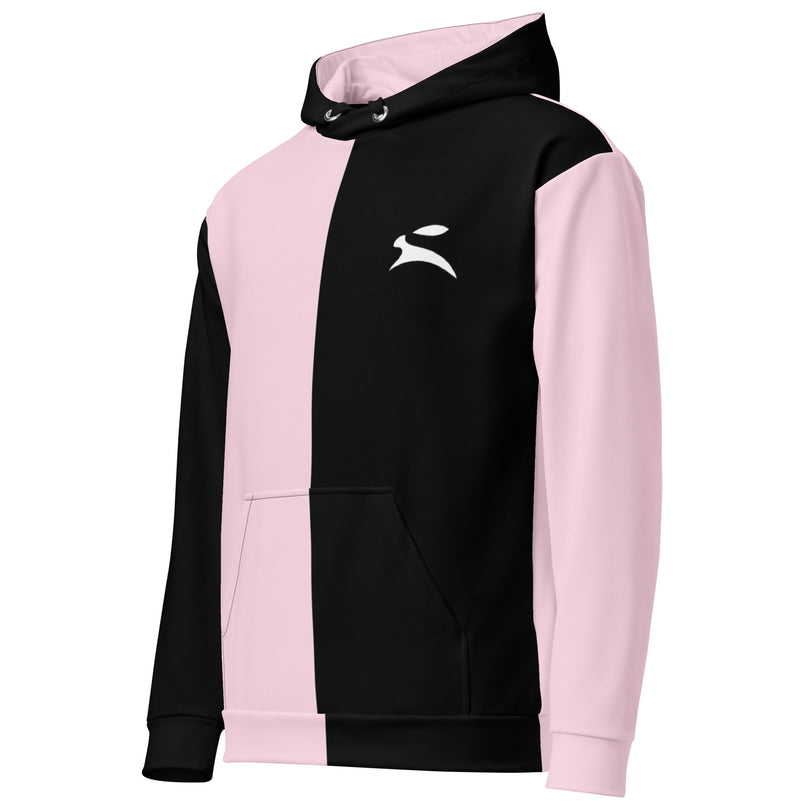 Grozavu Two-Tone Hoodie 308 g/m² split in black and soft pink, left side view