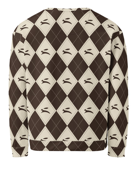 Hare Argyle Sweatshirt in cocoa and bone argyle, back view