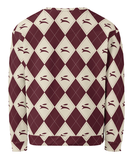 Hare Argyle Sweatshirt in bordeaux and bone argyle, back view