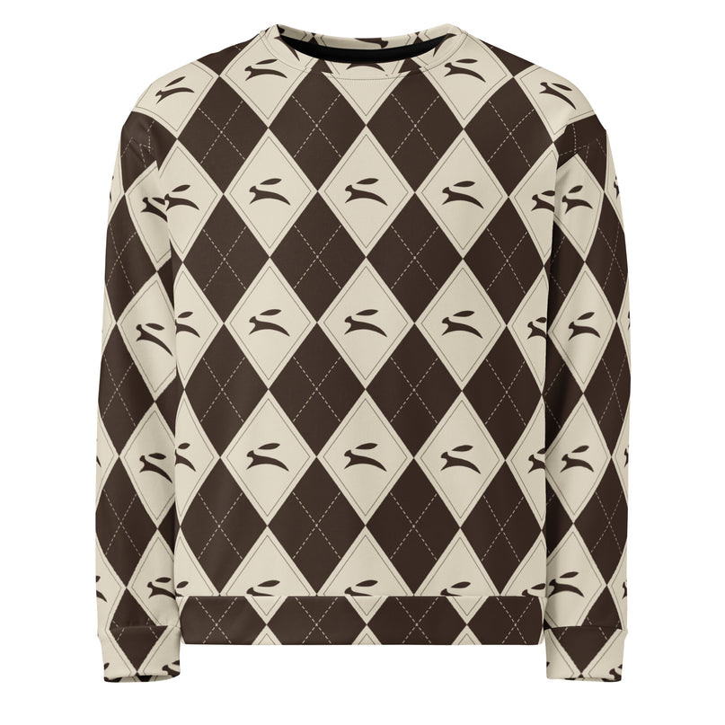 Hare Argyle Sweatshirt in cocoa and bone argyle, front view
