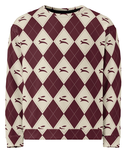 Hare Argyle Sweatshirt in bordeaux and bone argyle, front view