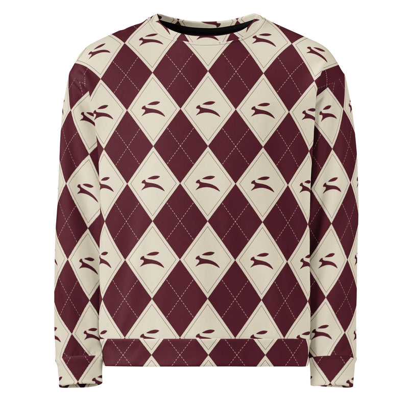 Hare Argyle Sweatshirt in bordeaux and bone argyle, front view