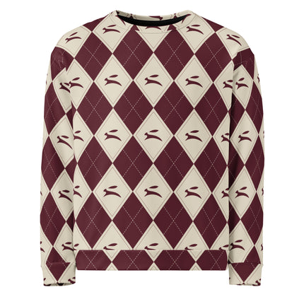 Hare Argyle Sweatshirt in bordeaux and bone argyle, front view