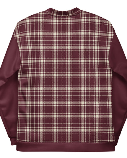 Heritage Tartan Bomber in Bordeaux laid flat, back view