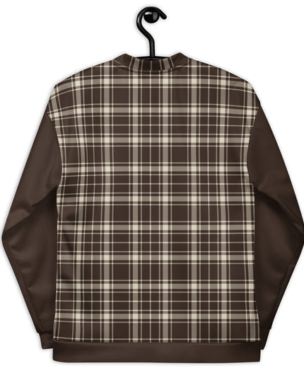 Heritage Tartan Bomber in Cocoa on a hanger, back view