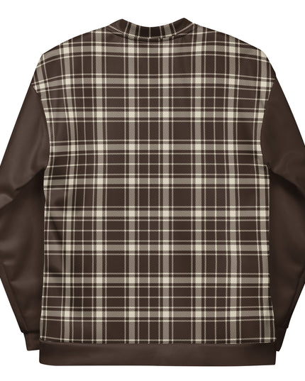Heritage Tartan Bomber in Cocoa laid flat, back view