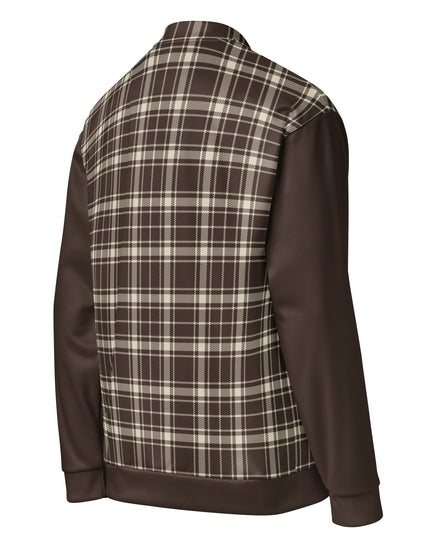 Heritage Tartan Bomber in Cocoa, three-quarter back view