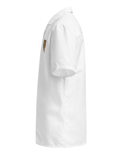 Bespoke Obsidian Shirt — left-side profile view showing sleeve angle and White fabric fall
