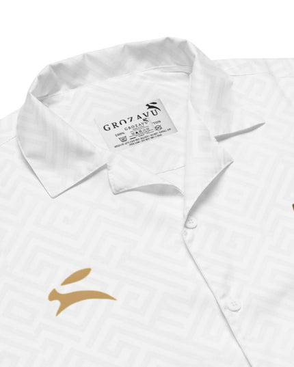 Bespoke Obsidian Shirt — detailed product shot showing the precision stitching and White fabric construction