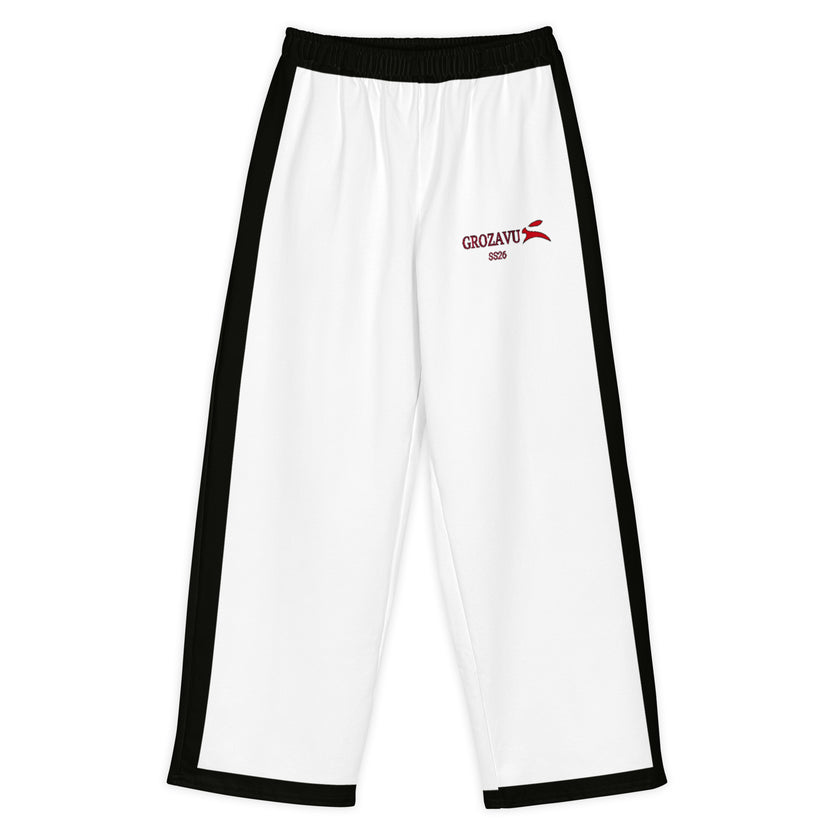 Grozavu wide-leg pants in 300 g/m2 cotton stretch, adjustable waist