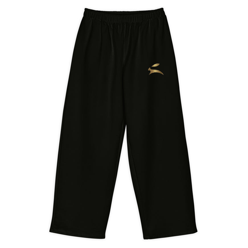 Grozavu wide-leg pants in 300 g/m2 cotton stretch, adjustable waist