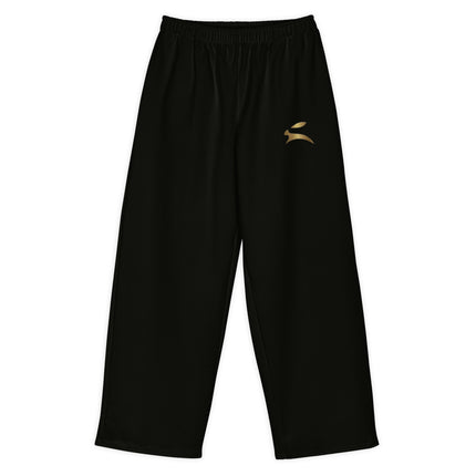 Grozavu wide-leg pants in 300 g/m2 cotton stretch, adjustable waist