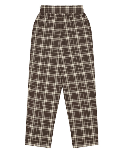 Heritage Tartan Wide-Leg Joggers in cocoa brown and bone tartan, back view, flat
