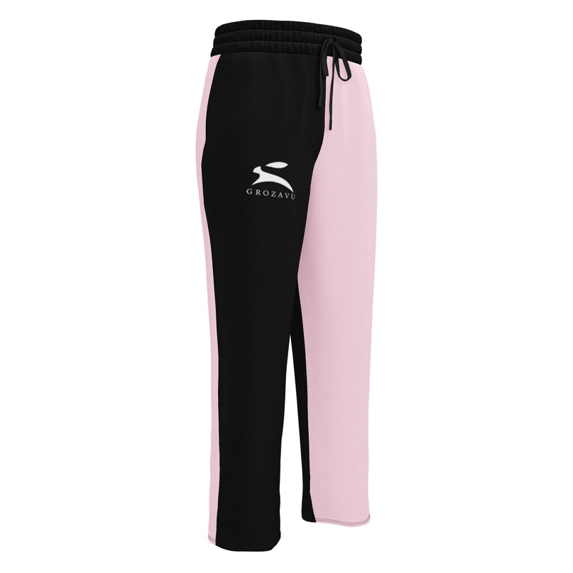 Grozavu Two-Tone Wide-Leg Joggers split in black and soft pink, front view