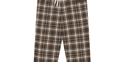 Heritage Tartan Wide-Leg Joggers in cocoa brown and bone tartan, front view, flat