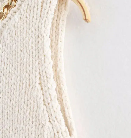 Asymmetrical Chain Knit Tank Top – Slim Fit featuring knitted texture and decorative chain detail.