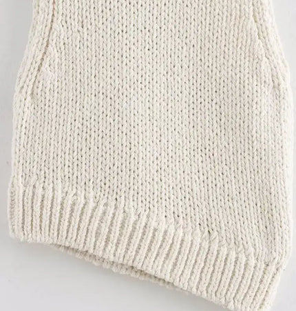 Asymmetrical Chain Knit Tank Top – Slim Fit showing textured knitted fabric and unique asymmetrical design.