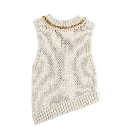 Asymmetrical Chain Knit Tank Top – Slim Fit with decorative chain detail and sleeveless design.