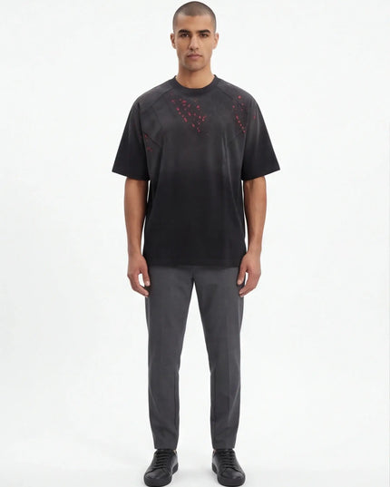 Maison Grozavu Quiet Quartz Tee in signature tone — front view showing the structured collar construction