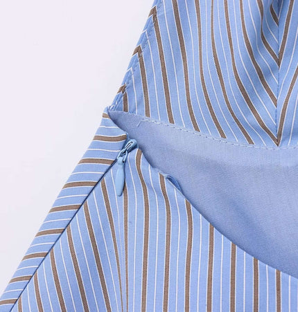 Backless Bow Tie Hanging Neck Tank Top showing blue striped fabric detail.