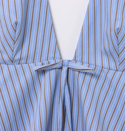 Backless Bow Tie Hanging Neck Tank Top in blue and white striped design featuring a stylish bow tie detail.