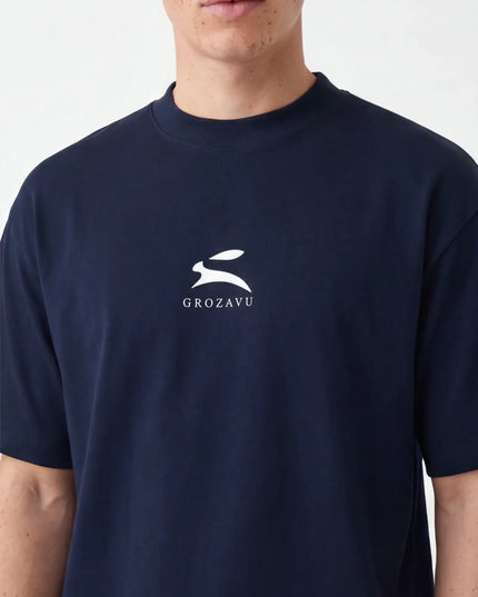Front view of the Maison Grozavu Pure Carbon Tee in shirt — showing the structural collar.