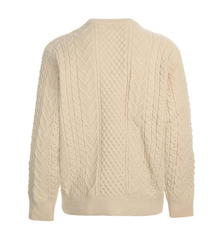 Letter Beaded Knit Sweater – Loose Fit back view showcasing intricate cable knit patterns.