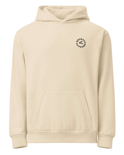 Front view of the Maison Grozavu Archival Ecru Hoodie in hoodie — showing the premium fabric texture.