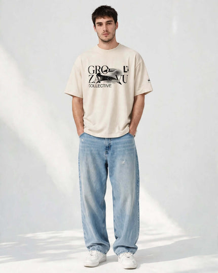 Vintage White Icons Box Tee in 237 g/m² cotton, worn front view