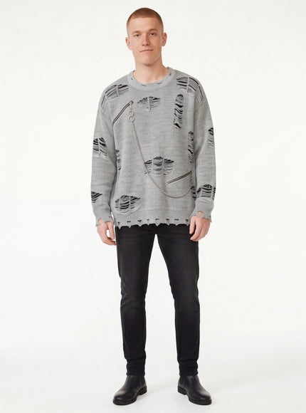 Essential Fit Knitted Sweater Ripped Chain Splicing