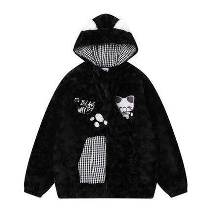 Sherpa Cotton Winter Jacket - Loose Fit with cute cartoon designs and soft hooded lining for winter wear.