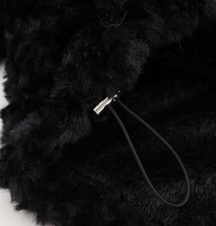 Close-up of the soft fabric and drawstring detail of the Hooded Lamb Wool Cotton Winter Coat.