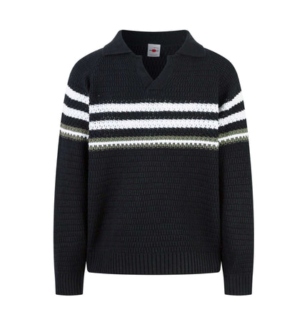 Loose Fit Plain Knit Sweater with stylish striped design, offering a relaxed fit for casual streetwear.