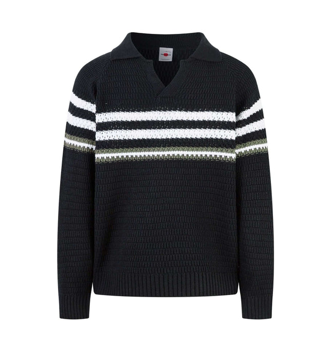 Loose Fit Plain Knit Sweater with stylish striped design, offering a relaxed fit for casual streetwear.