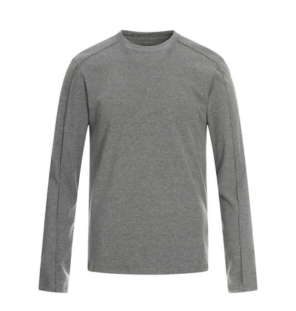 Bottom Knit Long Sleeve Pullover in medium gray showcasing long sleeves and comfortable fit.