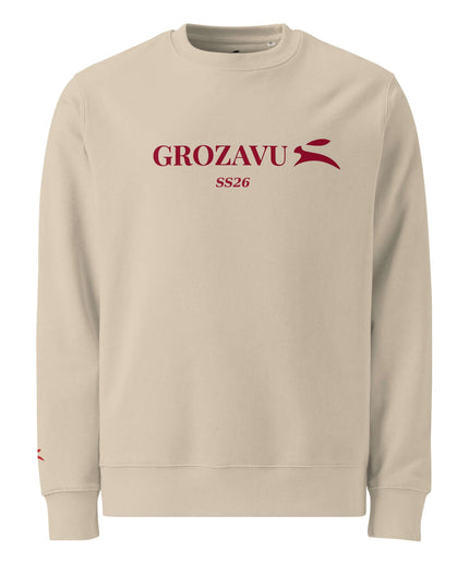 Grozavu Brushed Fleece Crewneck in 350 g/m² organic cotton, Desert Dust, front